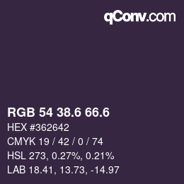 カラーコード: RGB 54 38.6 66.6 | qconv.com