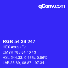 颜色代码: RGB 54 39 247 | qconv.com