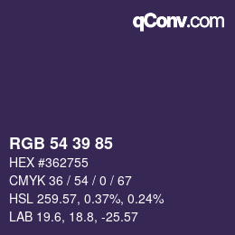 颜色代码: RGB 54 39 85 | qconv.com