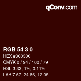 カラーコード: RGB 54 3 0 | qconv.com
