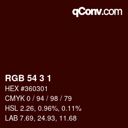 カラーコード: RGB 54 3 1 | qconv.com