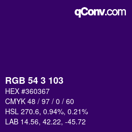 Color code: RGB 54 3 103 | qconv.com