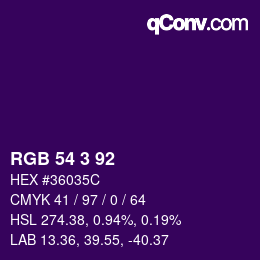 Color code: RGB 54 3 92 | qconv.com