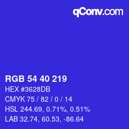 Color code: RGB 54 40 219 | qconv.com
