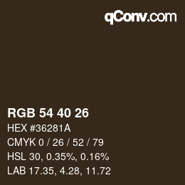 Color code: RGB 54 40 26 | qconv.com