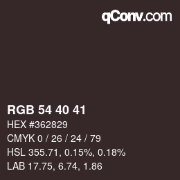 Color code: RGB 54 40 41 | qconv.com