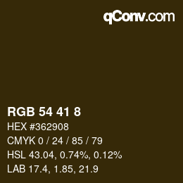 Color code: RGB 54 41 8 | qconv.com