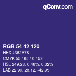 カラーコード: RGB 54 42 120 | qconv.com