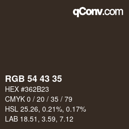 颜色代码: RGB 54 43 35 | qconv.com
