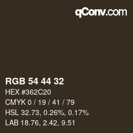 Color code: RGB 54 44 32 | qconv.com