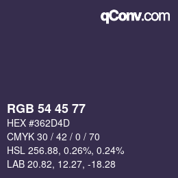 カラーコード: RGB 54 45 77 | qconv.com