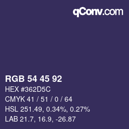 カラーコード: RGB 54 45 92 | qconv.com