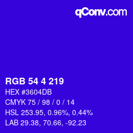 Color code: RGB 54 4 219 | qconv.com