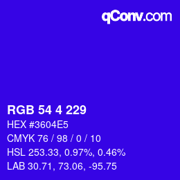 Color code: RGB 54 4 229 | qconv.com