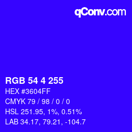 Color code: RGB 54 4 255 | qconv.com