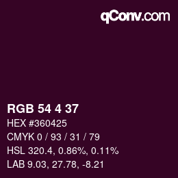 Color code: RGB 54 4 37 | qconv.com