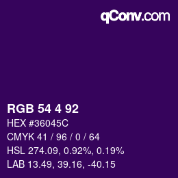 Color code: RGB 54 4 92 | qconv.com