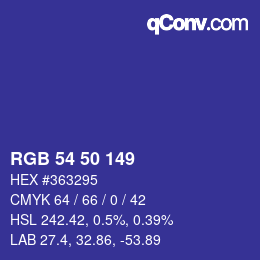 Color code: RGB 54 50 149 | qconv.com