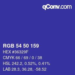 Color code: RGB 54 50 159 | qconv.com