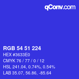 カラーコード: RGB 54 51 224 | qconv.com