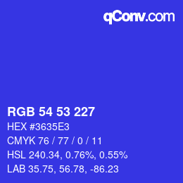 Color code: RGB 54 53 227 | qconv.com