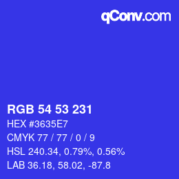 カラーコード: RGB 54 53 231 | qconv.com