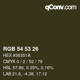 Color code: RGB 54 53 26 | qconv.com