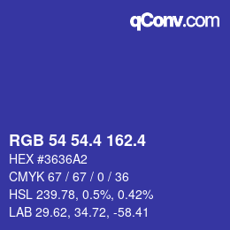 カラーコード: RGB 54 54.4 162.4 | qconv.com