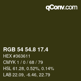 カラーコード: RGB 54 54.8 17.4 | qconv.com