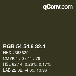 カラーコード: RGB 54 54.8 32.4 | qconv.com