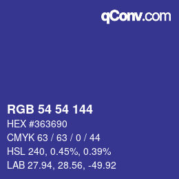 Color code: RGB 54 54 144 | qconv.com