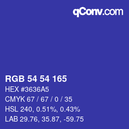 Color code: RGB 54 54 165 | qconv.com