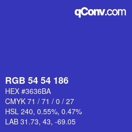 Color code: RGB 54 54 186 | qconv.com