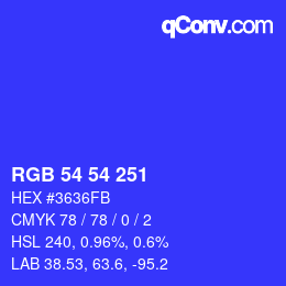 Color code: RGB 54 54 251 | qconv.com