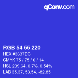 Color code: RGB 54 55 220 | qconv.com