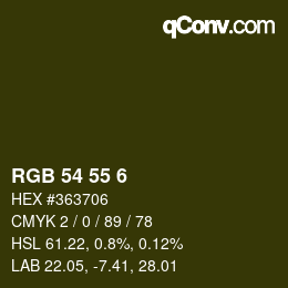 颜色代码: RGB 54 55 6 | qconv.com