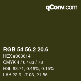 カラーコード: RGB 54 56.2 20.6 | qconv.com