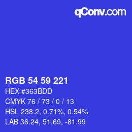 Color code: RGB 54 59 221 | qconv.com