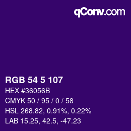 Color code: RGB 54 5 107 | qconv.com