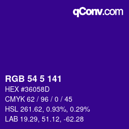 カラーコード: RGB 54 5 141 | qconv.com