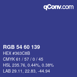 颜色代码: RGB 54 60 139 | qconv.com