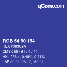 カラーコード: RGB 54 60 154 | qconv.com