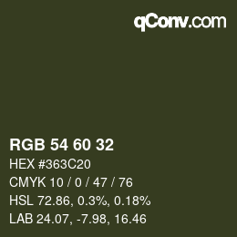 カラーコード: RGB 54 60 32 | qconv.com