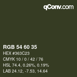 Color code: RGB 54 60 35 | qconv.com