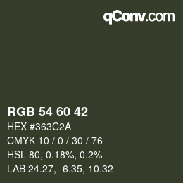 颜色代码: RGB 54 60 42 | qconv.com