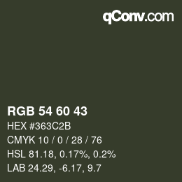颜色代码: RGB 54 60 43 | qconv.com
