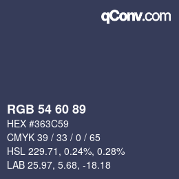 Color code: RGB 54 60 89 | qconv.com