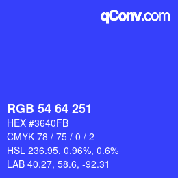 Color code: RGB 54 64 251 | qconv.com