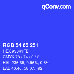 Color code: RGB 54 65 251 | qconv.com