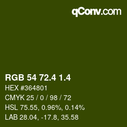 カラーコード: RGB 54 72.4 1.4 | qconv.com